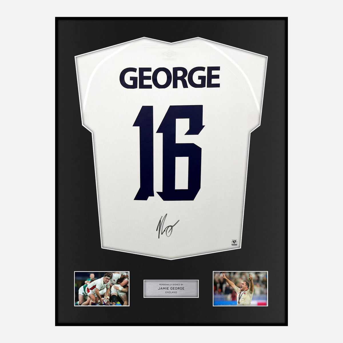 Framed Jamie George Signed England Rugby Shirt 2023 World Cup [Classic] — Verified autograph with NFC and certificate | The Vault