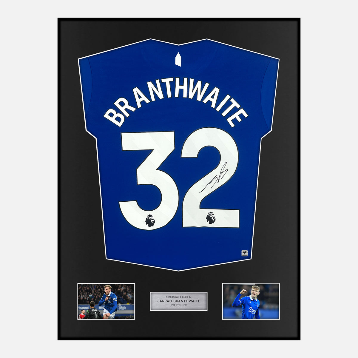 Framed Jarrad Branthwaite Signed Everton Shirt 2023-24 Home [Classic] — Verified autograph with NFC and certificate | The Vault
