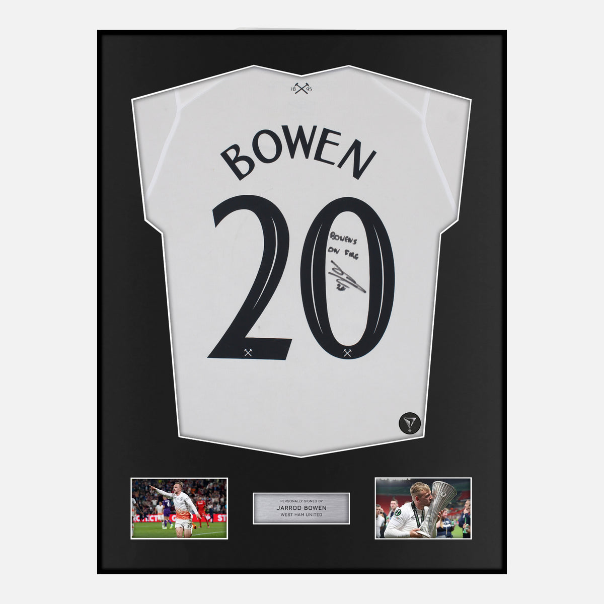 Framed Jarrod Bowen Signed West Ham Shirt 2023 Conference Final [Classic] — Classic framed West Ham United shirt signed by Jarrod Bowen | The Vault