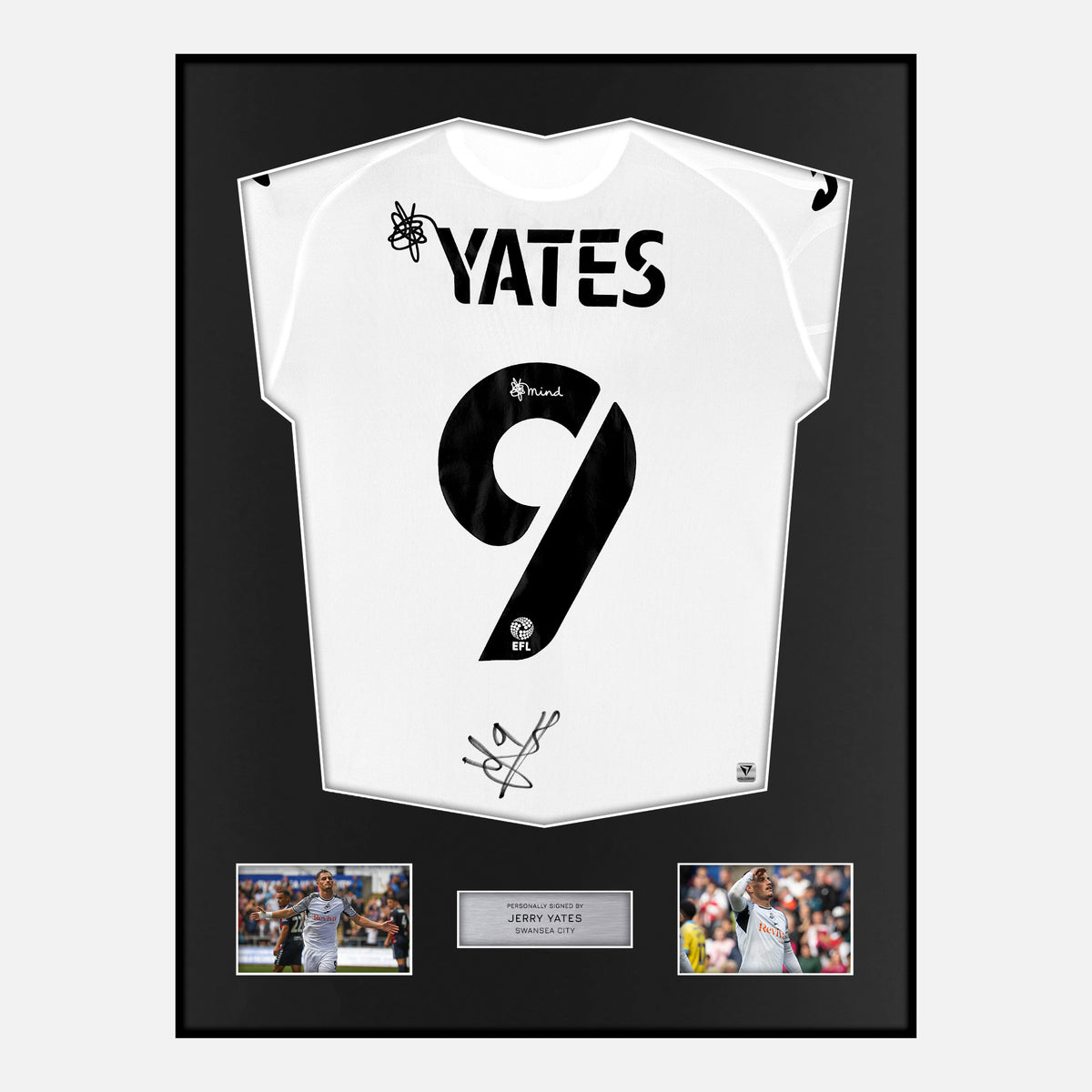 Framed Jerry Yates Signed Swansea City Shirt 2022-23 Home [Classic] — Verified autograph with NFC and certificate | The Vault