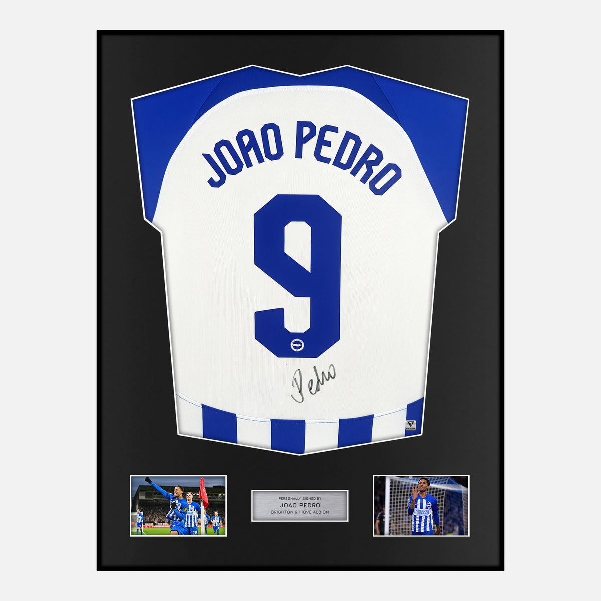 Framed Joao Pedro Signed Brighton Shirt Home 2023-24 [Classic] — Verified autograph with NFC and certificate | The Vault