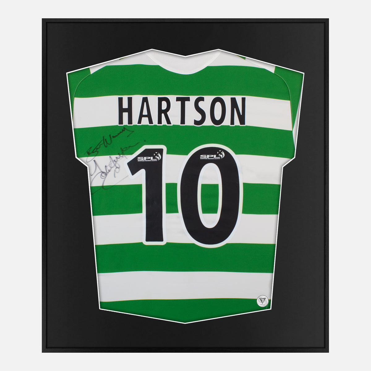 Framed John Hartson Signed Shirt, Celtic Retro Home [Lite] — Authentic signature with NFC and COA | The Vault