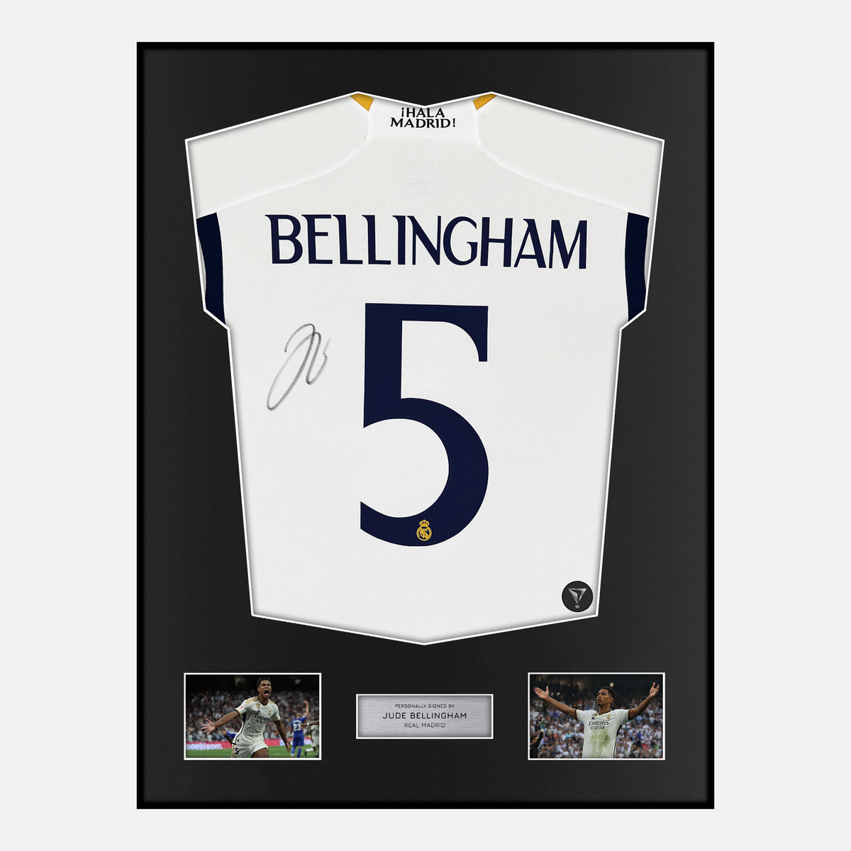 Framed Jude Bellingham Signed Real Madrid Shirt 2023-24 Home [Classic] — Classic framed Real Madrid shirt signed by Jude Bellingham | The Vault