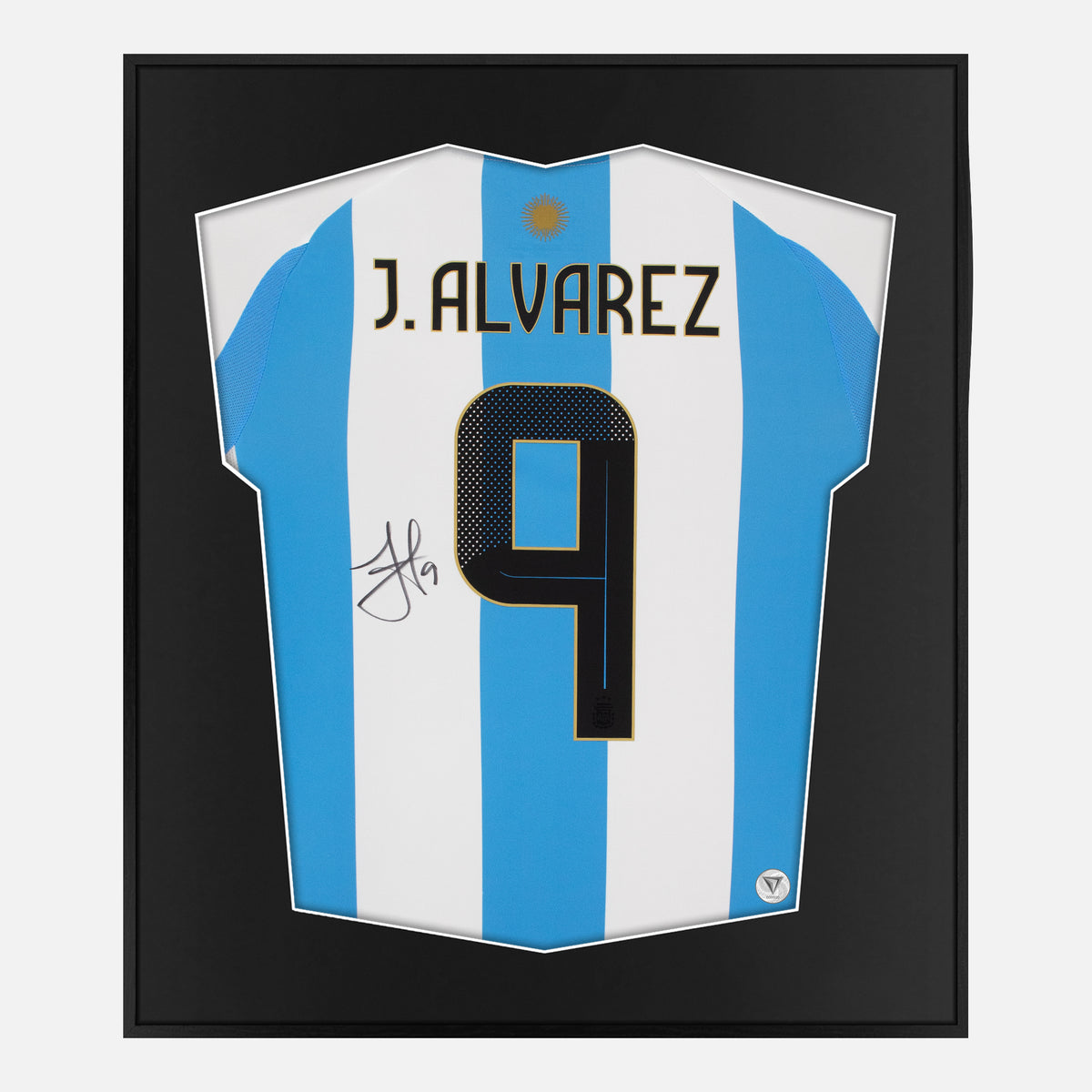 Framed Alvarez Signed Argentina Shirt, Copa America Winners [Lite] — Authentic signature with NFC and COA | The Vault