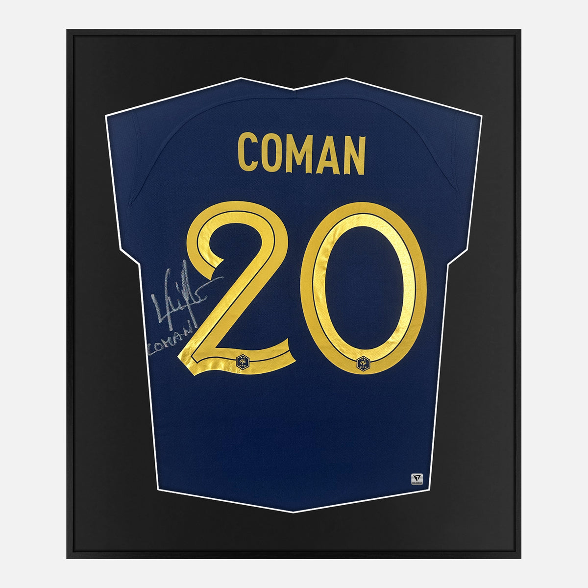 Framed Kingsley Coman Signed France Shirt, Home Blue [Lite] — Authentic signature with NFC and COA | The Vault