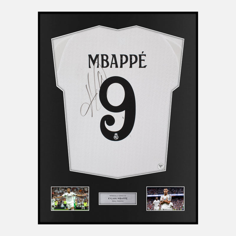 Framed Kylian Mbappe Signed Real Madrid Shirt 2024-25 Home [Modern]