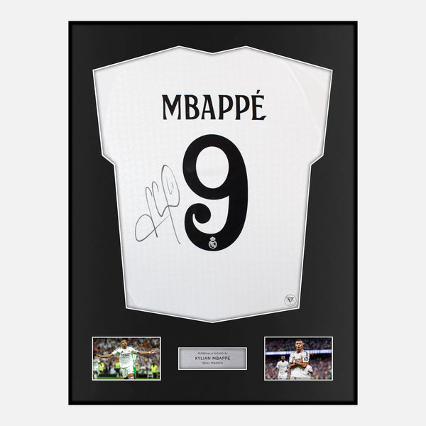 Framed Kylian Mbappe Signed Real Madrid Shirt 2024-25 Home [Modern]