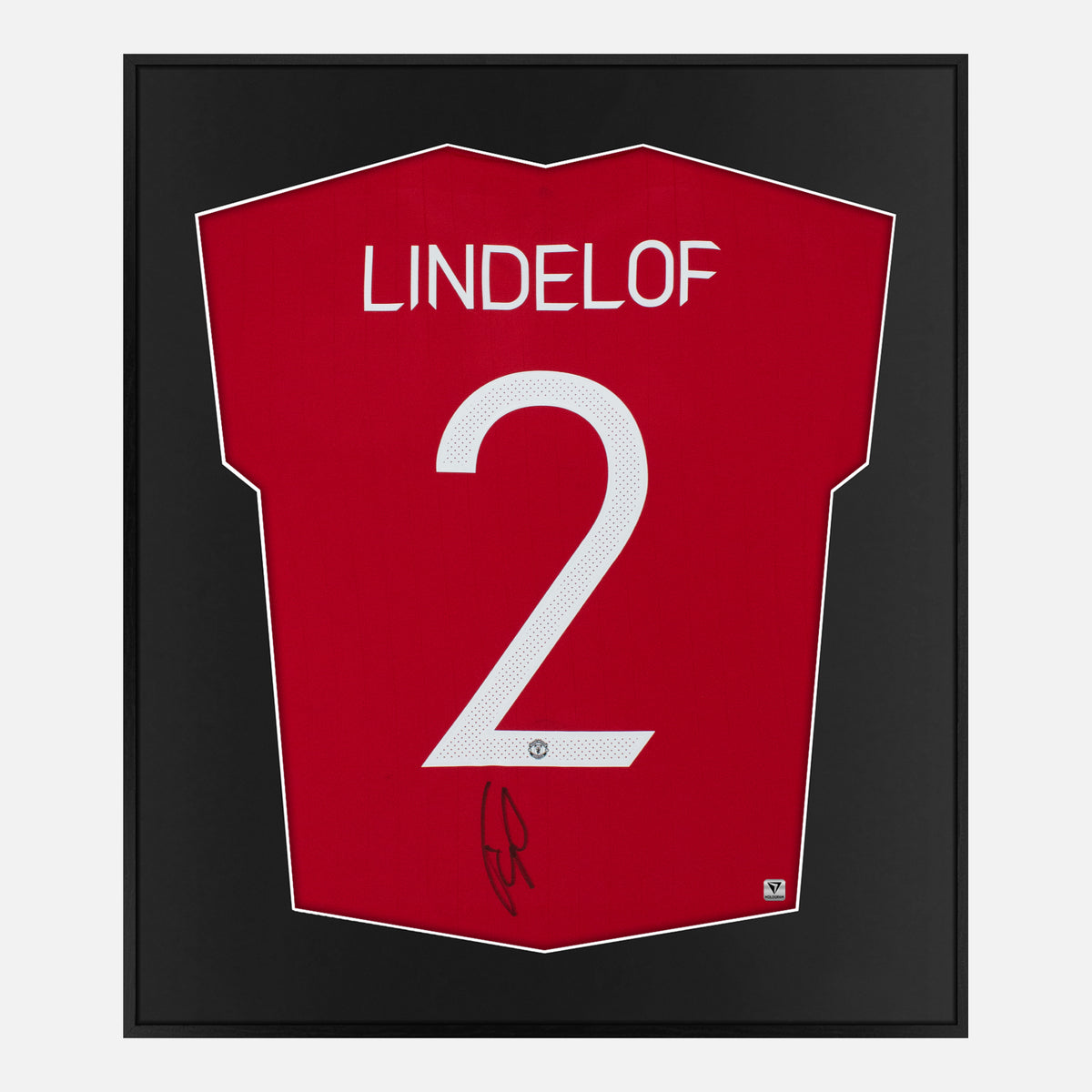 Framed Lindelof Signed Manchester United Shirt, Cup Home [Lite] — Authentic signature with NFC and COA | The Vault
