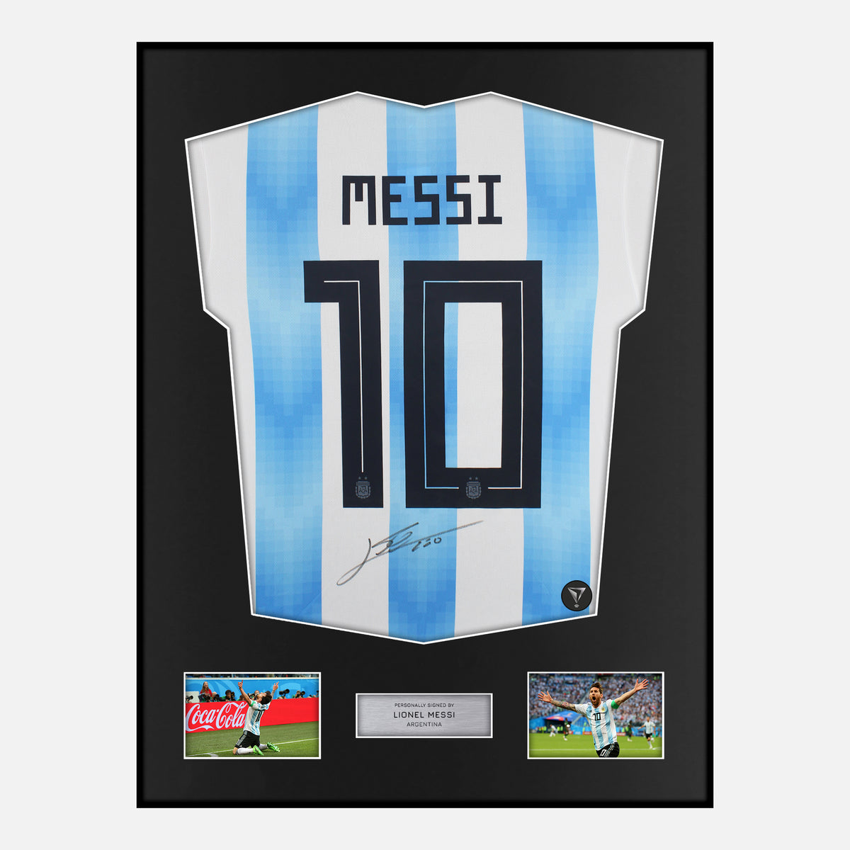 Framed Lionel Messi Signed Argentina Shirt 2018-19 Home [Classic] — Classic framed Argentina shirt signed by Lionel Messi | The Vault