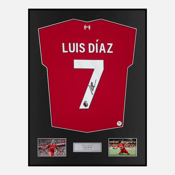 Framed Signed Luis Diaz Liverpool Shirt 2023-24 Home [Modern]