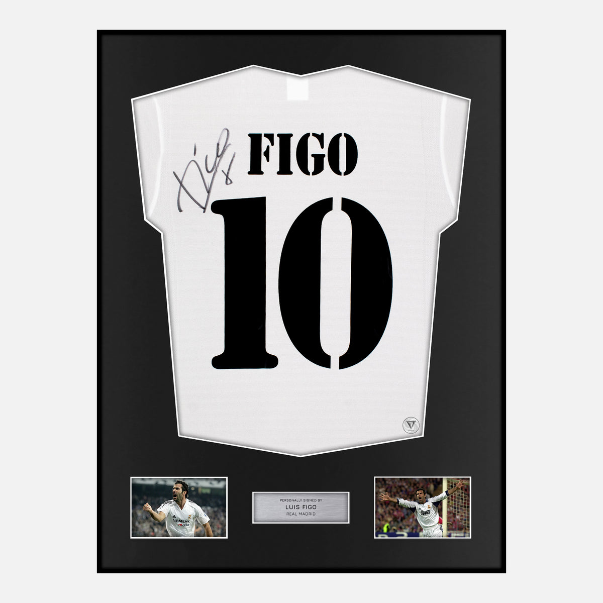 Framed Luis Figo Signed Real Madrid Shirt 2002 Centenary Home [Classic] — Verified autograph with NFC and certificate | The Vault