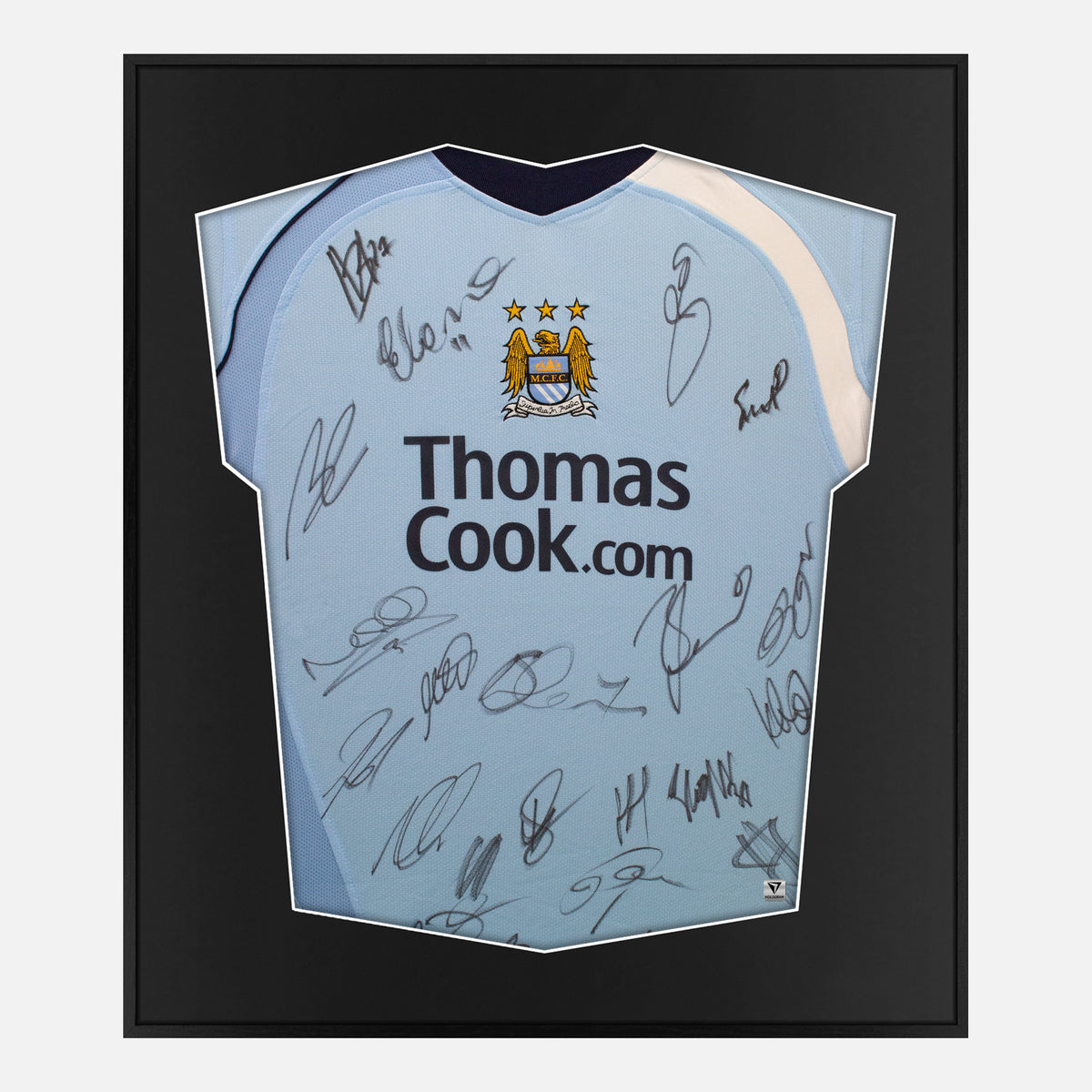 Framed Manchester City Signed Shirt, Full Squad [Lite] — Authentic signature with NFC and COA | The Vault