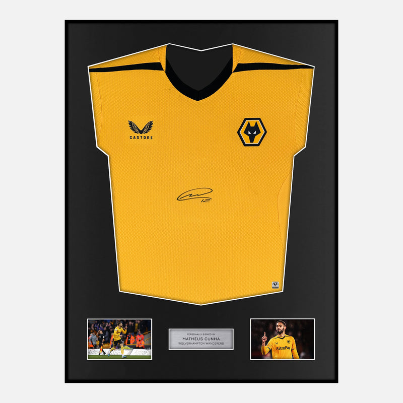 Framed Matheus Cunha Signed Wolves Shirt 2022-23 Home [Modern]