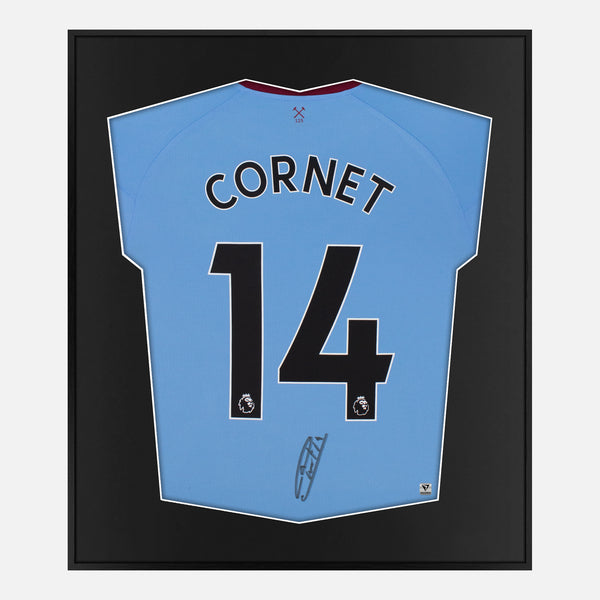 Framed Maxwel Cornet Signed Shirt, West Ham Blue Away [Mini]