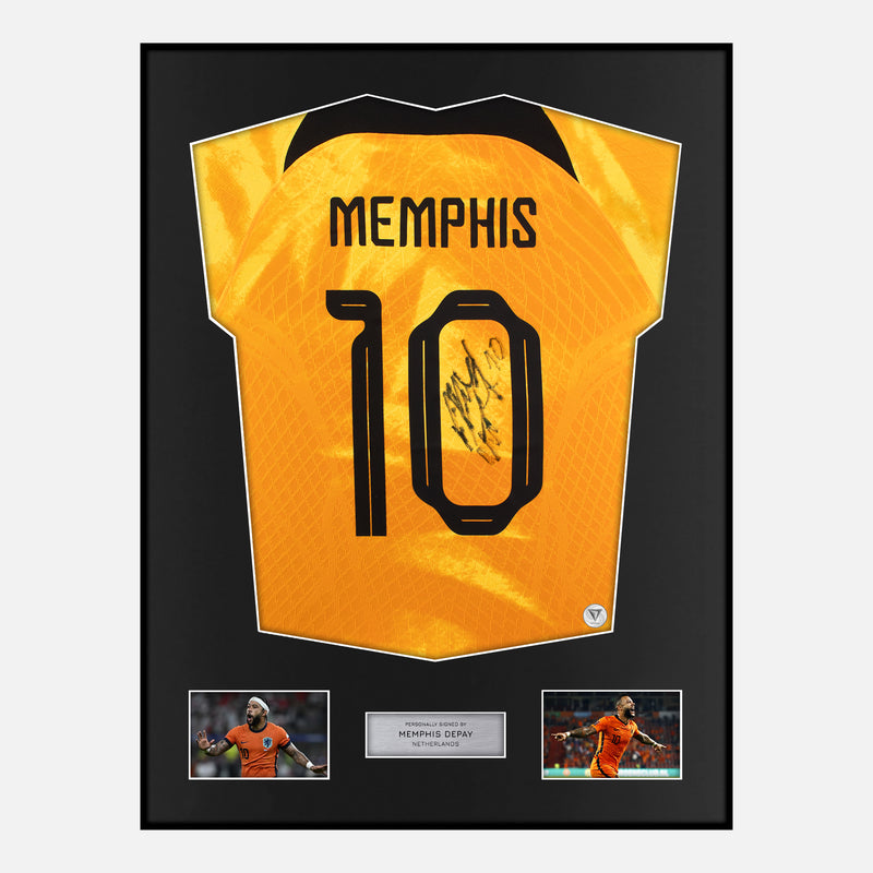 Framed Memphis Depay Signed Netherlands Shirt 2022 World Cup [Modern]