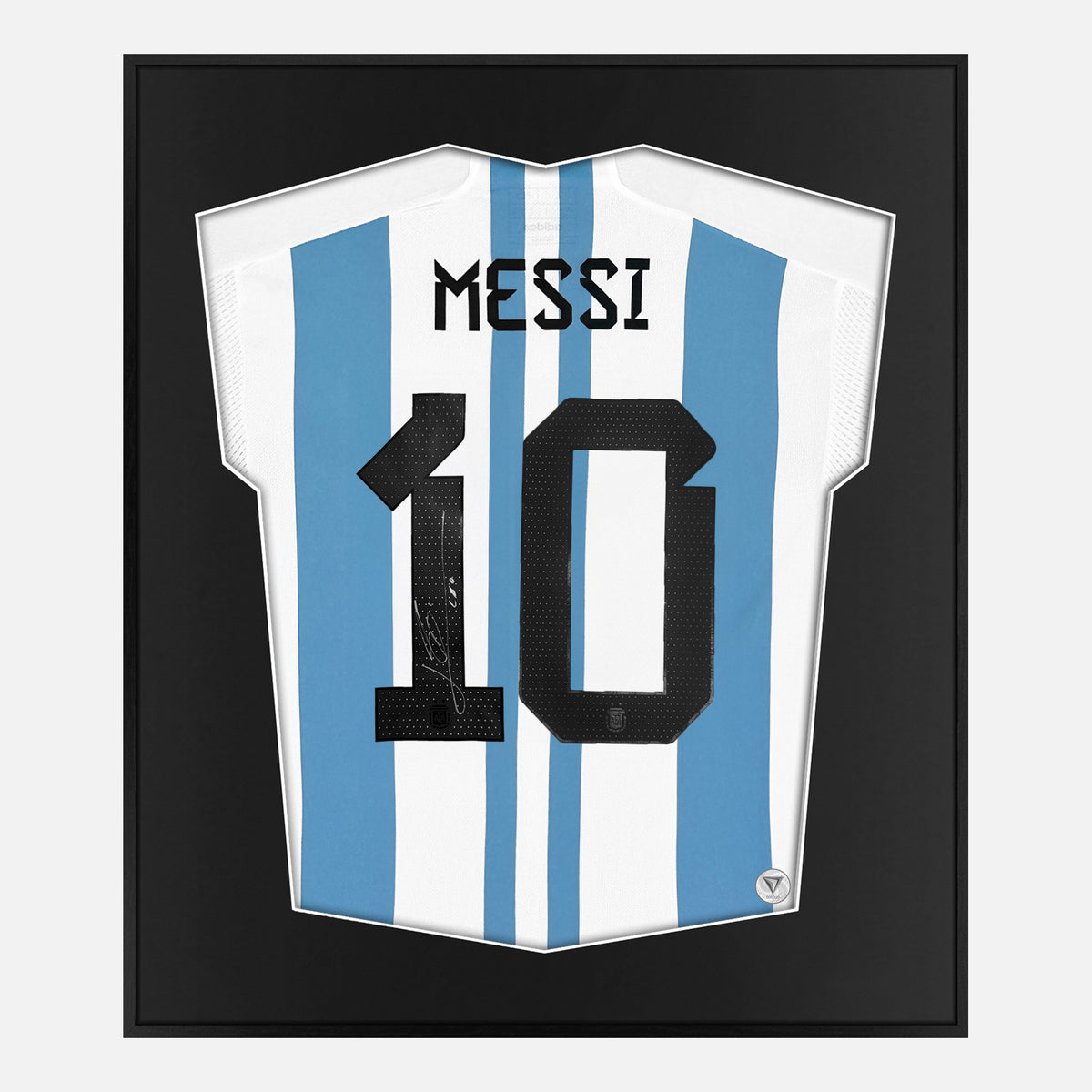 Framed Messi Signed Shirt, Argentina 2022 FIFA World Cup [Lite] — Lite framed Argentina shirt signed by Lionel Messi | The Vault