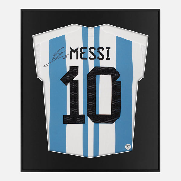 Framed Messi Signed Shirt, 2 Star Argentina 2022 Kit [Lite]