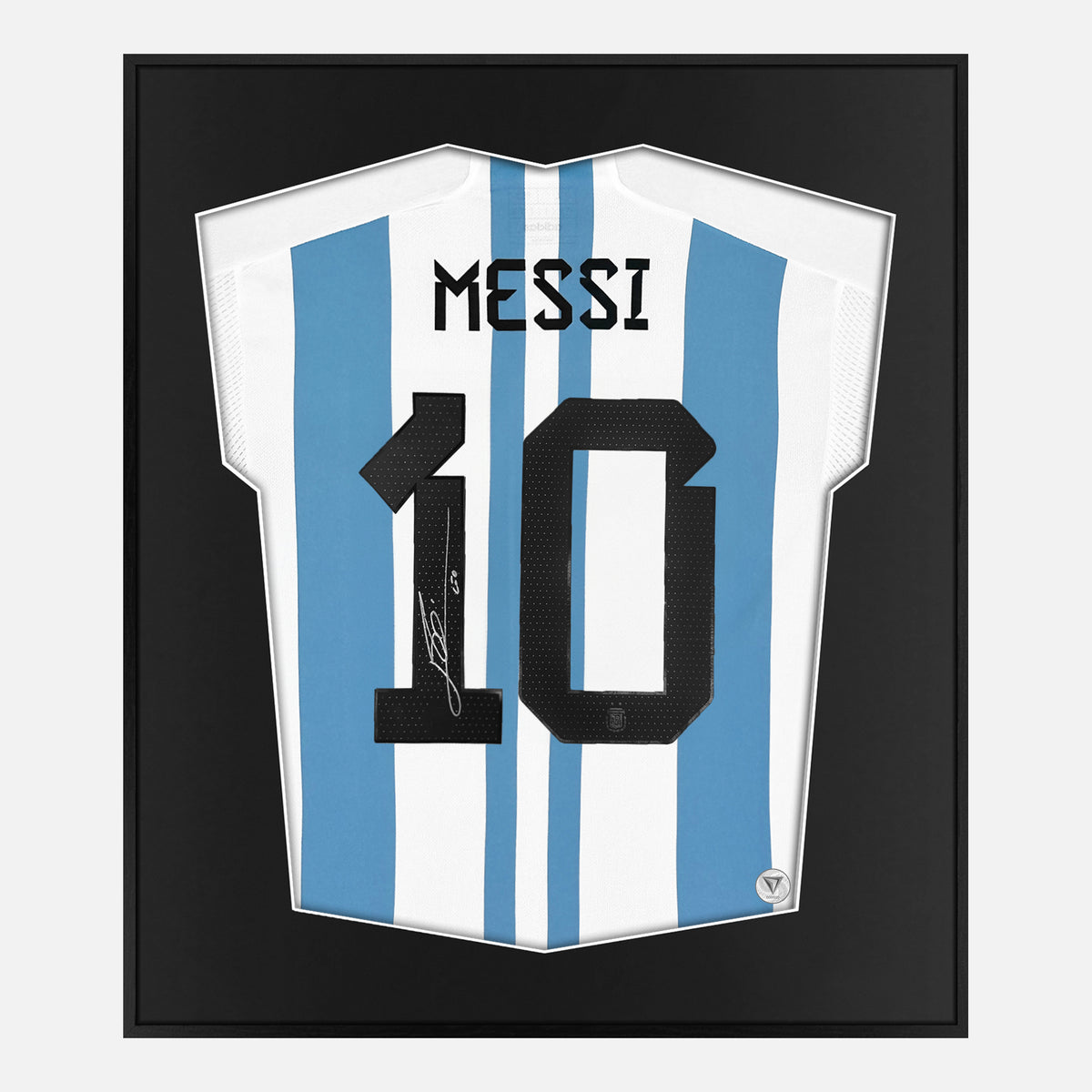 Framed Messi Signed Shirt, Argentina 2022 FIFA World Cup [Lite] — Authentic signature with NFC and COA | The Vault