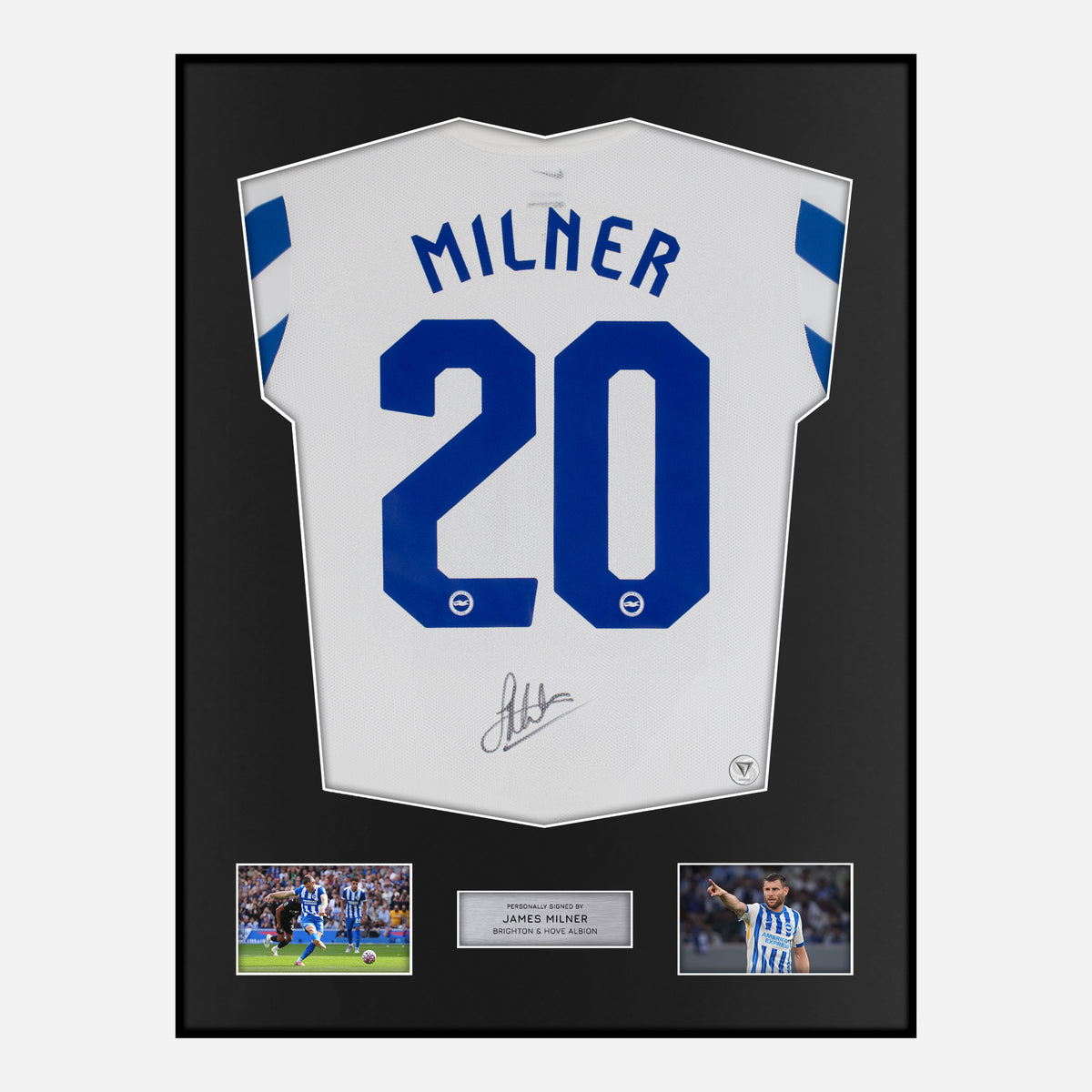Framed James Milner Signed Brighton Shirt Home [Classic] — Verified autograph with NFC and certificate | The Vault