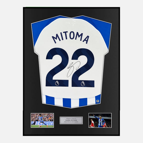 Framed Kaoru Mitoma Signed Brighton Shirt Home 2023-24 [Modern]