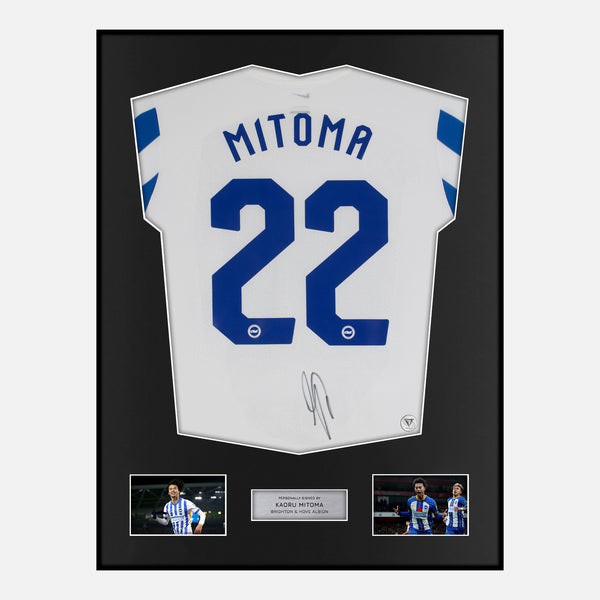 Framed Kaoru Mitoma Signed Brighton Shirt Home [Classic]
