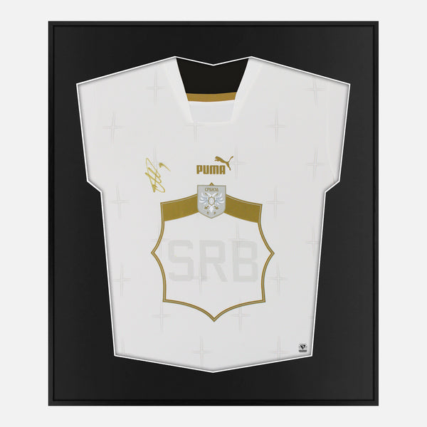 Framed Mitrović Signed Serbia Shirt, White/Gold Away [Mini]