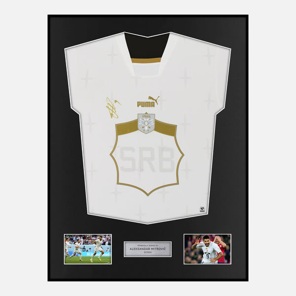 Framed Aleksandar Mitrović Signed Serbia Shirt 2022-23 Away [Modern]