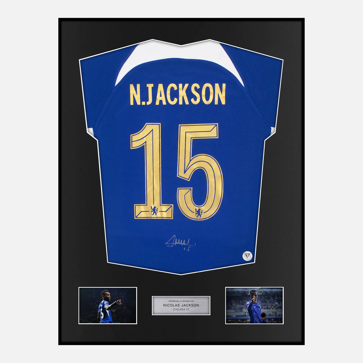 Framed Nicolas Jackson Signed Chelsea Shirt, Blue Home [Classic] — Verified autograph with NFC and certificate | The Vault