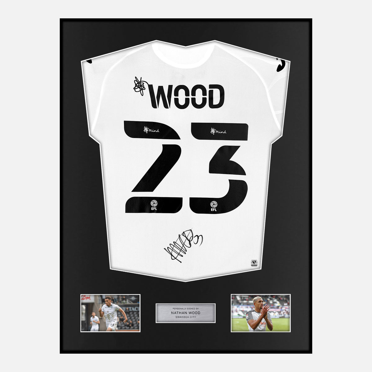 Framed Nathan Wood Signed Swansea City Shirt 2022-23 Home [Classic] — Verified autograph with NFC and certificate | The Vault