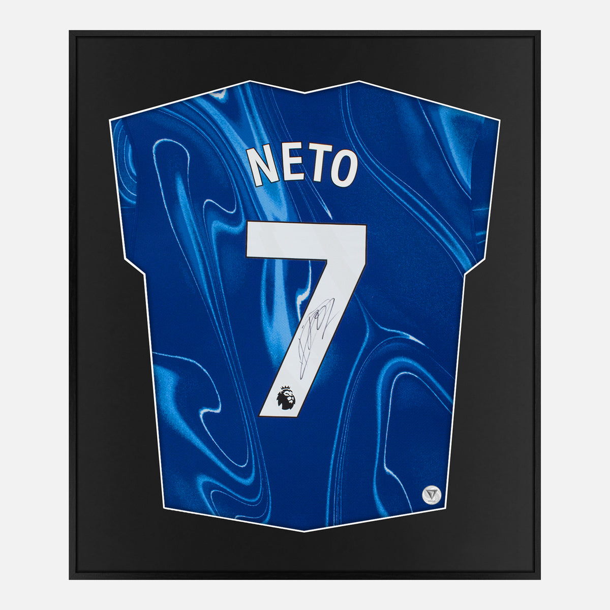 Framed Neto Signed Shirt, Chelsea New Home [Lite] — Authentic signature with NFC and COA | The Vault