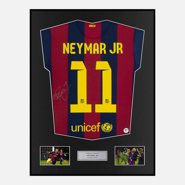 Framed Neymar Signed Barcelona Shirt 2014-15 Home [Classic]