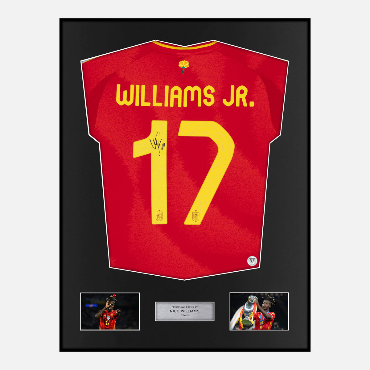 Framed Nico Williams Signed Spain Shirt Euro 2024 Winners [Classic] — Classic framed Spain shirt signed by Nico Williams | The Vault