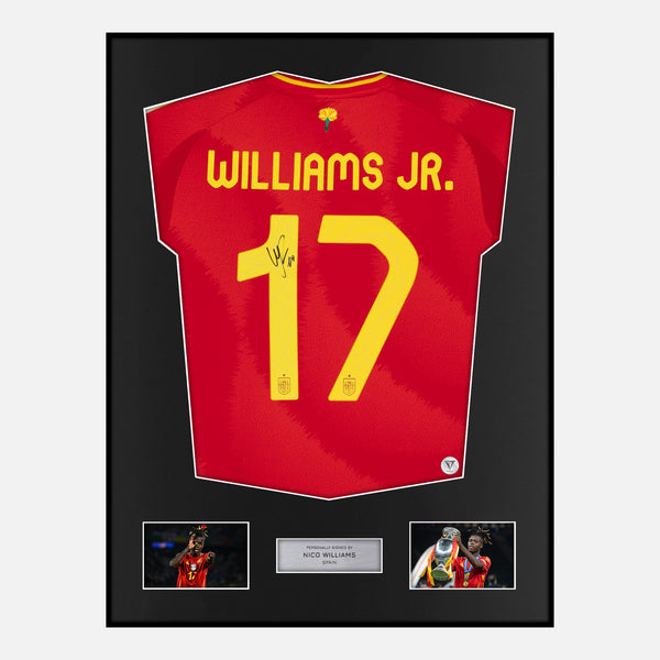 Framed Nico Williams Signed Spain Shirt Euro 2024 Winners [Classic]