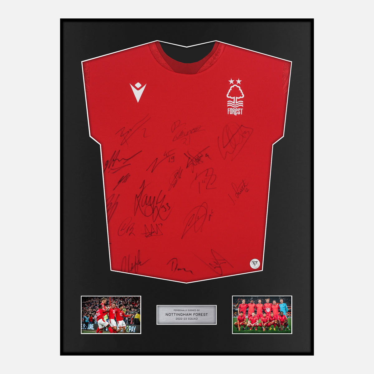 Framed Squad Signed Nottingham Forest Shirt 2022-23 Home [Classic] — Verified autograph with NFC and certificate | The Vault