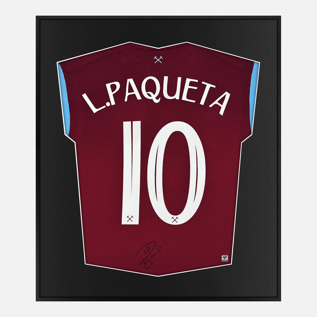 Framed Paquetá Signed Shirt Home, West Ham United, 10 [Lite] — Lite framed West Ham United shirt signed by Lucas Paquetá | The Vault