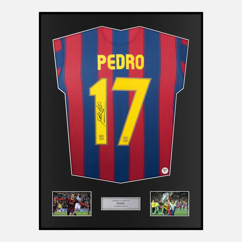 Framed Pedro Signed Barcelona Shirt 2009-10 Home [Modern]