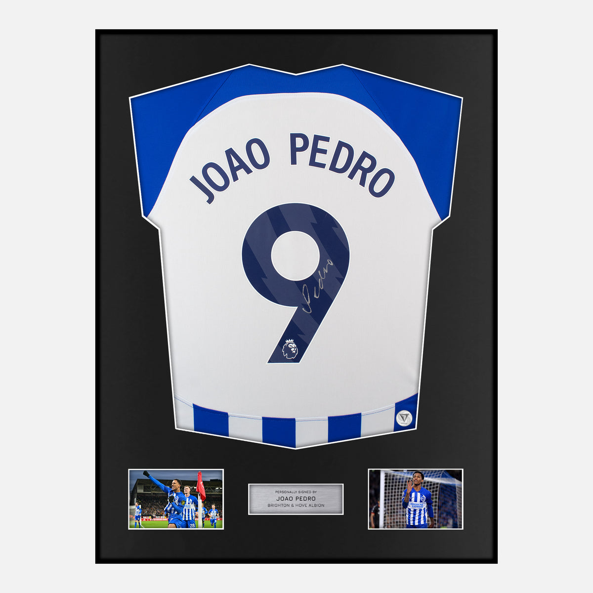 Framed Joao Pedro Signed Brighton Shirt Home [Classic] — Verified autograph with NFC and certificate | The Vault