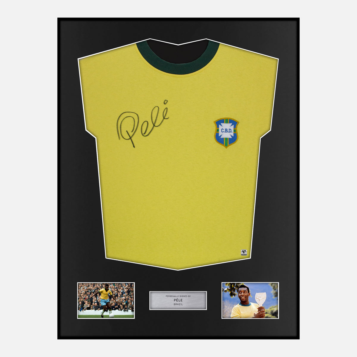 Framed Pele Signed Brazil Shirt 1970 World Cup [Classic] — Classic framed Brazil shirt signed by Pele | The Vault