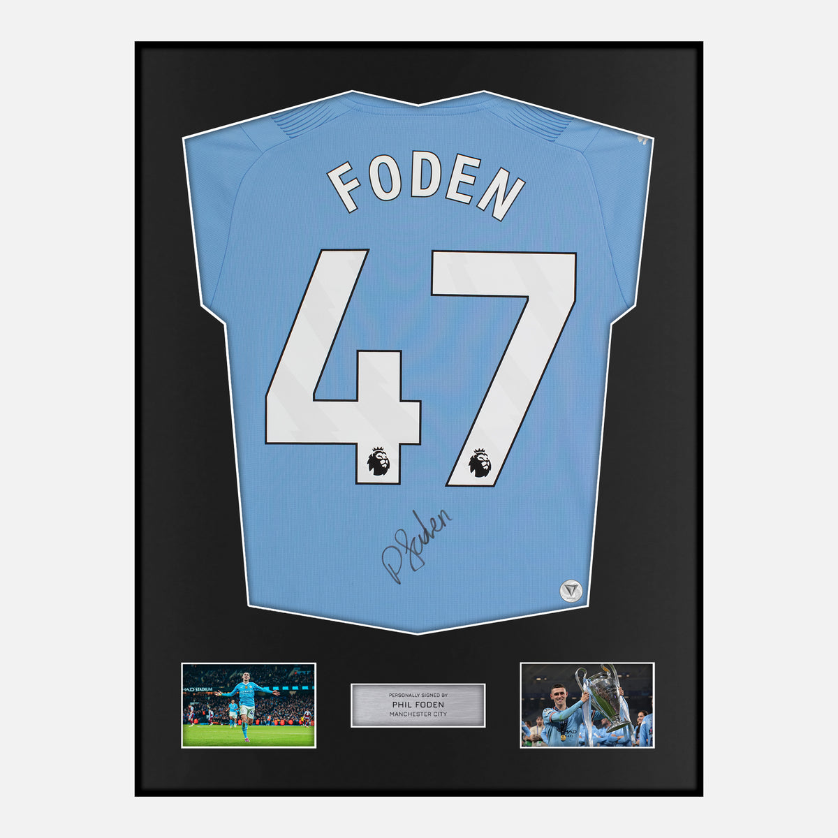 Framed Phil Foden Signed Manchester City Shirt Home 47 [Classic] — Verified autograph with NFC and certificate | The Vault