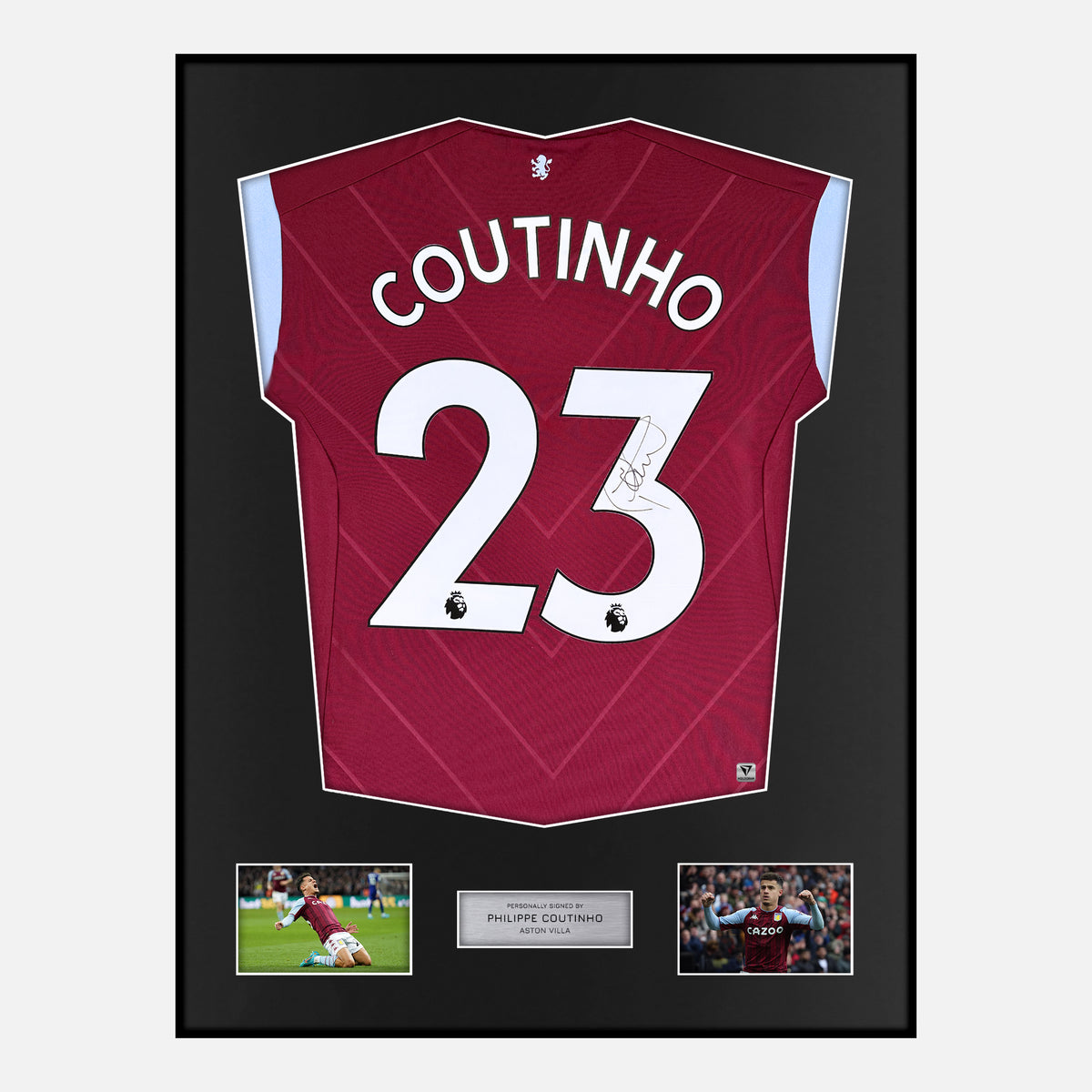 Framed Philippe Coutinho Signed Aston Villa Shirt 2022-23 Home [Classic] — Verified autograph with NFC and certificate | The Vault