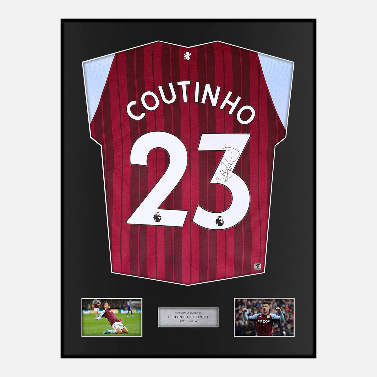 Framed Philippe Coutinho Signed Aston Villa Shirt 2021-22 Home [Classic] — Verified autograph with NFC and certificate | The Vault