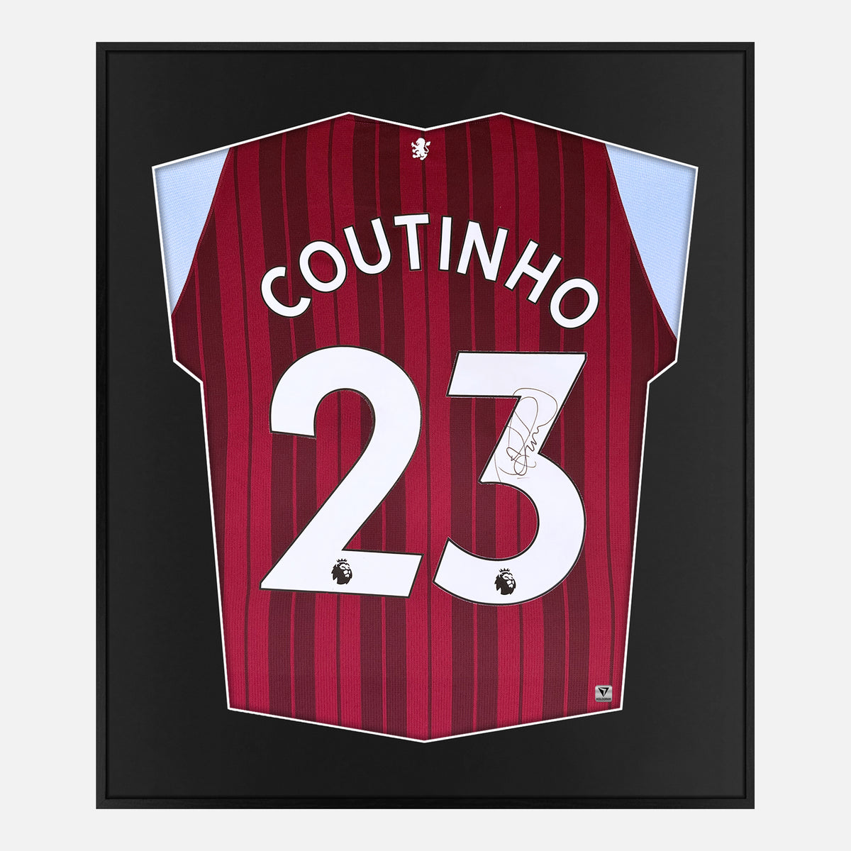 Framed Aston Villa Coutinho Signed Shirt, New, 23 [Lite] — Authentic signature with NFC and COA | The Vault