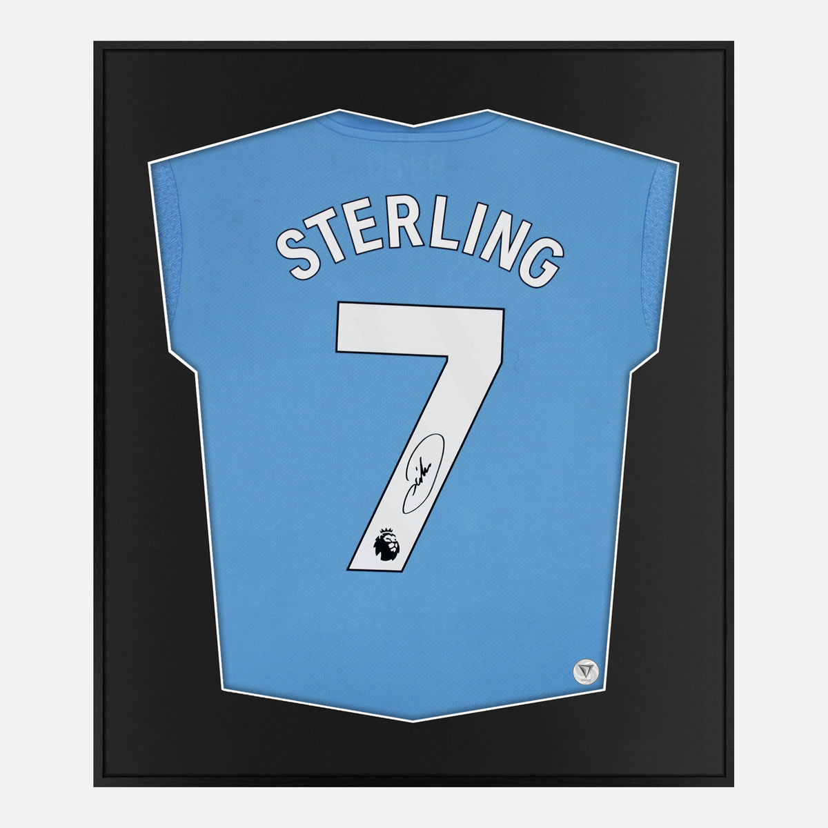 Framed Raheem Sterling Signed Shirt, Manchester City Home [Lite] — Authentic signature with NFC and COA | The Vault