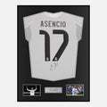 Framed Raul Asencio Signed Real Madrid Shirt 2025-26 Home [Classic]