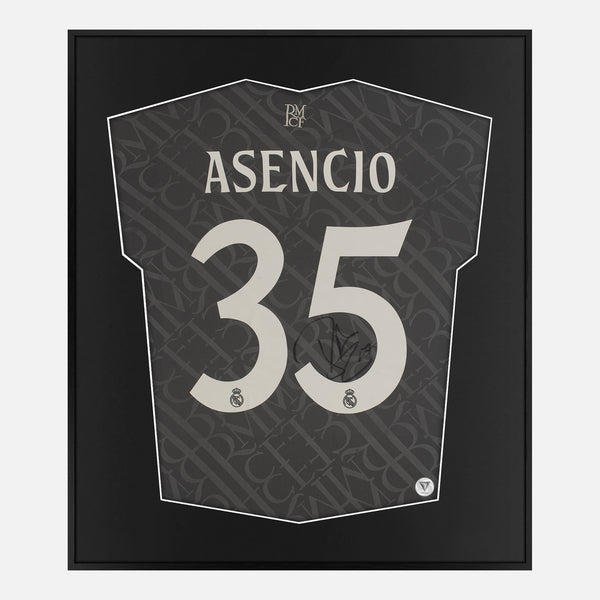 Framed Raul Asencio Signed Shirt, Real Madrid, Grey Third Away [Lite]