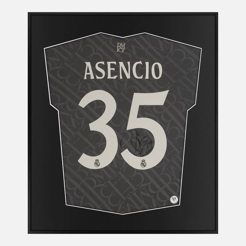 Framed Raul Asencio Signed Shirt, Real Madrid, Grey Third Away [Lite]
