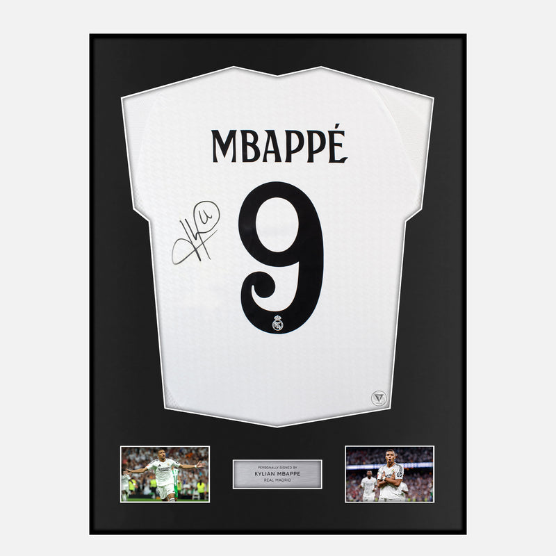 Framed Kylian Mbappe Signed Real Madrid Shirt 2024-25 Home [Modern]