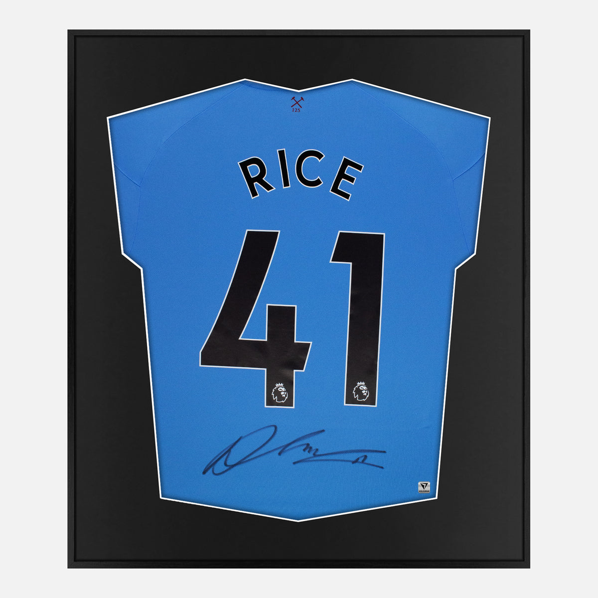 Framed Declan Rice Signed Shirt, West Ham Blue Away [Lite] — Authentic signature with NFC and COA | The Vault
