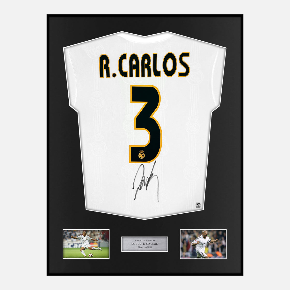 Framed Roberto Carlos Signed Real Madrid Shirt Home [Classic] — Verified autograph with NFC and certificate | The Vault