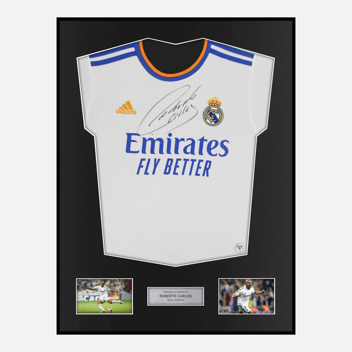 Framed Roberto Carlos Signed Real Madrid Shirt [Classic] — Verified autograph with NFC and certificate | The Vault